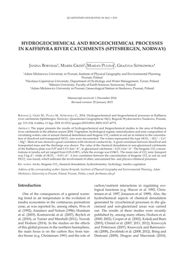 Hydrogeochemical and Biogeochemical Processes in Kaffiøyra River Catchments (Spitsbergen, Norway)