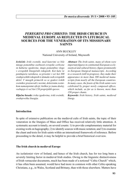 The Irish Church in Medieval Europe As Reflected in Liturgical Sources for the Veneration of Its Missionary Saints
