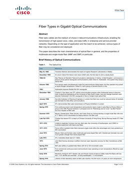 Fiber Types in Gigabit Optical Communications