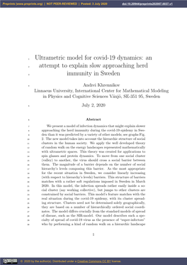 Ultrametric Model for Covid-19 Dynamics: an Attempt to Explain