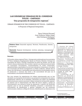 LAS DINÁMICAS URBANAS EN EL CORREDOR TULUÁ – CARTAGO: Una Propuesta De Integración Regional.1