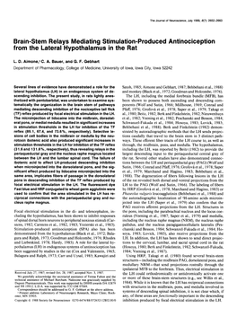 Brain-Stem Relays Mediating Stimulation-Produced Antinociception from the Lateral Hypothalamus in the Rat