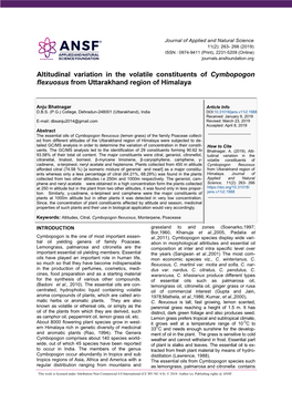 Altitudinal Variation in the Volatile Constituents of Cymbopogon Flexuosus from Uttarakhand Region of Himalaya