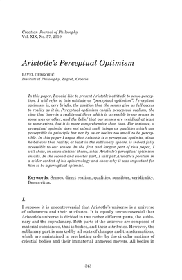 Aristotle's Perceptual Optimism