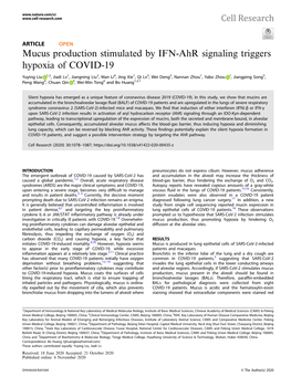 Mucus Production Stimulated by IFN-Ahr Signaling Triggers Hypoxia of COVID-19