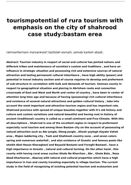 Tourismpotential of Rura Tourism with Emphasis on the City of Shahrood Case Study:Bastam Erea