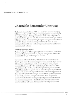 The Charitable Remainder Unitrust 'CRT') Can Be an Effective Means For