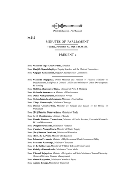 Minutes of Parliament Present