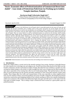 “Socio- Economic Effect of Pedestrianisation of Commercial Street Into Ambit” – Case Study of Pedestrian Path from Car Parking up to Golden Temple Amritsar, Punjab