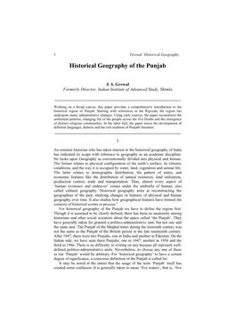 Historical Geography of the Punjab