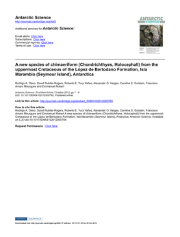 Antarctic Science a New Species of Chimaeriform