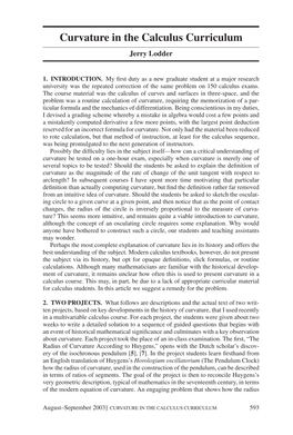 Curvature in the Calculus Curriculum Jerry Lodder