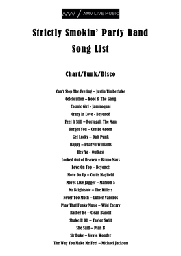 Strictly Smokin' Party Band Song List