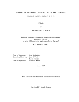 The Control of Igneous Lithology on Step Pools in Alpine