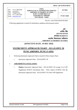 Instrument Approach Chart – Ils (Z) Rwy 28 Pune Airport, Pune (Vapo)