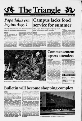 Campus Lacks Food Service for Summer Bulletin Will Become