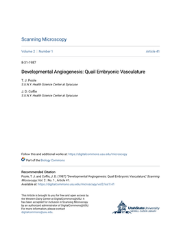 Developmental Angiogenesis: Quail Embryonic Vasculature