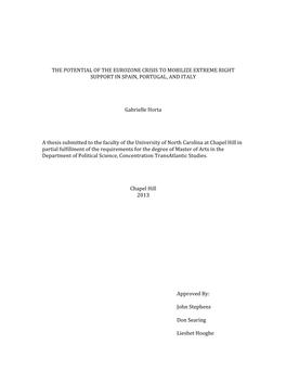 The Potential of the Eurozone Crisis to Mobilize Extreme Right Support in Spain, Portugal, and Italy