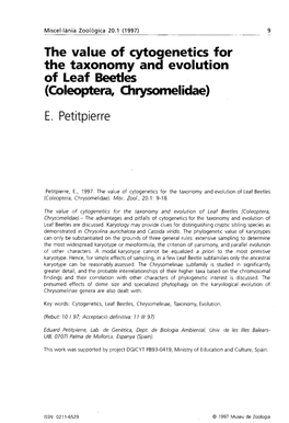 The Value of Cytogenetics for the Taxonomy and Evolution of Leaf Beetles (Coleoptera, Chrysornel Idae)