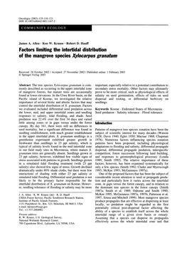 Factors Limiting the Intertidal Distribution of the Mangrove