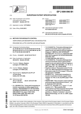 Method for Mosquito Control Verfahren Zur Bekämpfung Von Mosquitos Procédé De Lutte Contre Les Moustiques