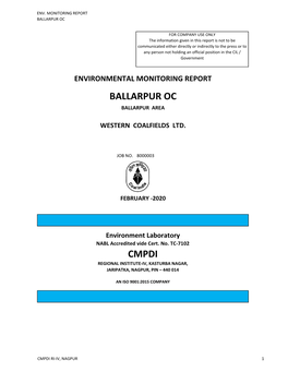 WESTERN COALFIELDS LTD. Environment Laboratory