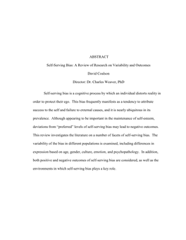 ABSTRACT Self-Serving Bias: a Review of Research on Variability