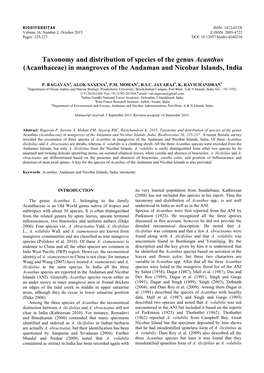 Taxonomy and Distribution of Species of the Genus Acanthus (Acanthaceae) in Mangroves of the Andaman and Nicobar Islands, India