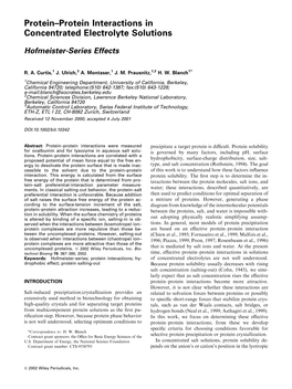 Protein±Protein Interactions in Concentrated Electrolyte Solutions