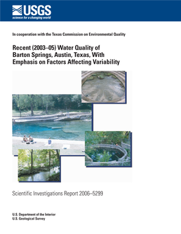 Recent (2003–05) Water Quality of Barton Springs, Austin, Texas, with Emphasis on Factors Affecting Variability