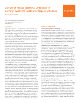 Culture of Mouse Intestinal Organoids in Corning® Matrigel® Matrix for Organoid Culture Application Note