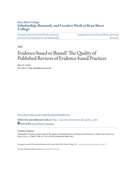 Evidence-Based Or Biased? the Quality of Published Reviews of Evidence-Based Practices Julia H