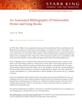 An Annotated Bibliography of Universalist Hymn and Song Books