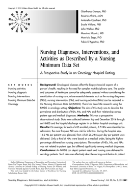 Nursing Diagnoses, Interventions, and Activities As Described by a Nursing Minimum Data Set