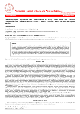 Chromatographic Separation and Identification of Many Fatty Acids and Phenolic Compounds from Flowers of Celosia Cristata L