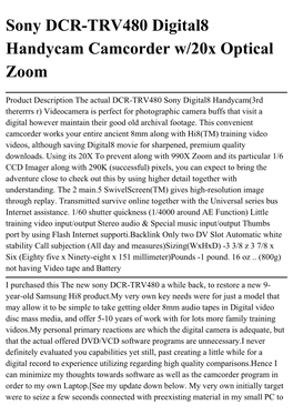 Sony DCR-TRV480 Digital8 Handycam Camcorder W/20X Optical Zoom