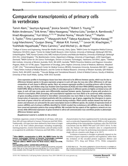 Comparative Transcriptomics of Primary Cells in Vertebrates