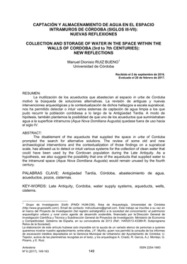 Captación Y Almacenamiento De Agua En El Espacio Intramuros De Córdoba (Siglos Iii-Vii): Nuevas Reflexiones