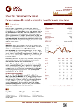 Chow Tai Fook Jewellery Group Earnings Dragged by Retail Sentiment in Hong Kong, Gold Price Jump