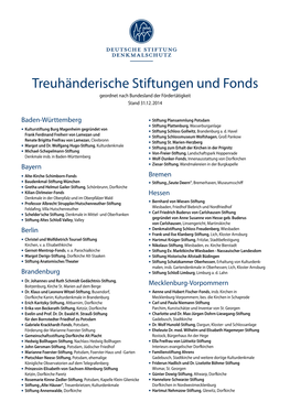 Treuhänderische Stiftungen Und Fonds Geordnet Nach Bundesland Der Fördertätigkeit Stand 31.12