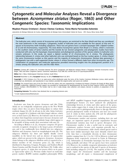 Cytogenetic and Molecular Analyses Reveal a Divergence Between Acromyrmex Striatus (Roger, 1863) and Other Congeneric Species: Taxonomic Implications