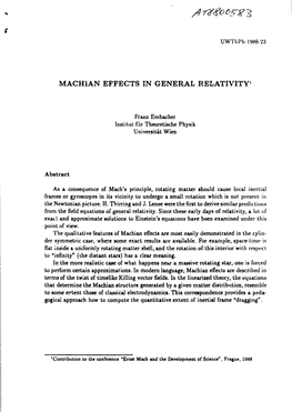 Machian Effects in General Relativity1
