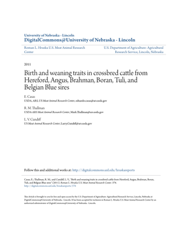 Birth and Weaning Traits in Crossbred Cattle from Hereford, Angus, Brahman, Boran, Tuli, and Belgian Blue Sires E