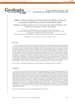 Permiano), Estado De São Paulo, Brasil Amphibian and Paleoisciforms from the Lower Part of the Taquaral Member of the Permian Irati Formation, São Paulo State, Brazil