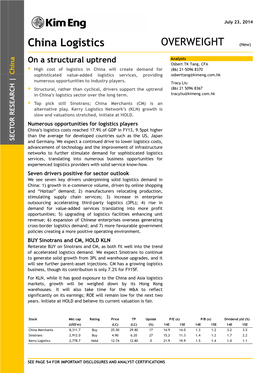 China Logistics OVERWEIGHT