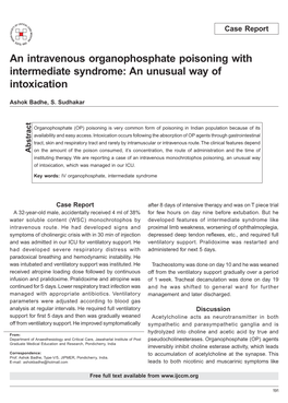 An Intravenous Organophosphate Poisoning with Intermediate Syndrome: an Unusual Way of Intoxication