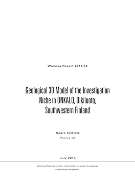 Geological 3D Model of the Investigation Niche in ONKALO, Olkiluoto, Southwestern Finland