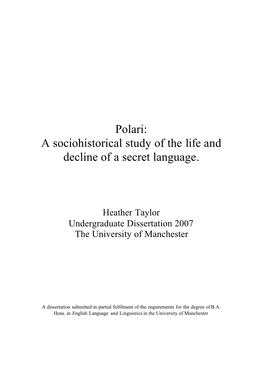 Polari: a Sociohistorical Study of the Life and Decline of a Secret Language