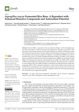 Aspergillus Oryzae Fermented Rice Bran: a Byproduct with Enhanced