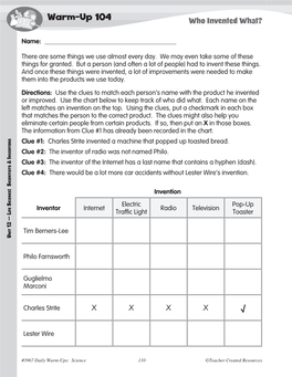 Warm-Up 104 Who Invented What?